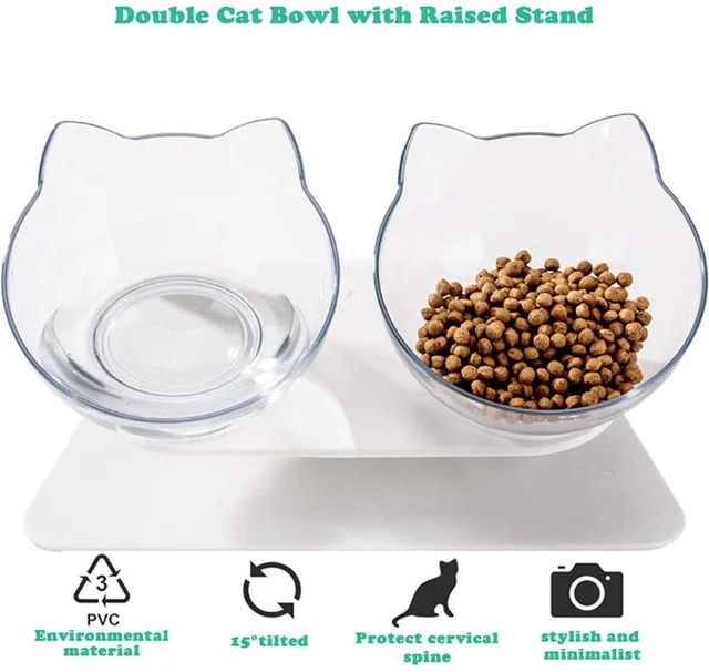 Non-Slip Cat Bowl Transparent Durable Pet Double Bowls With Raised Stand For Cats Dog Food Feeder Drink Water Bowl Pets Supplies 3