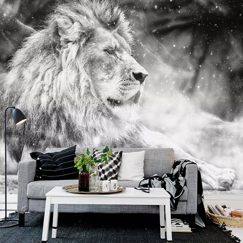 Custom-Photo-Wallpaper-Mural-Black-and-White-Animal-Lion-Papier-Peint-Mural-3D-Living-Room-Sofa (2)