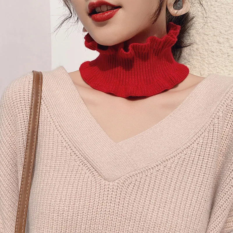 Сплошной цвет дикий шарф женский осень и зима Корейская версия нового вязанного шерстяного шарфа теплый воротник поддельный высокий col