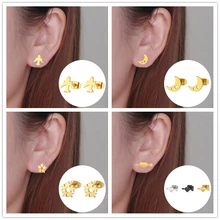 Oly2u смешной золотой цвет самолет серьги-гвоздики в форме серьги для женщин панк звезда Луна свадебные подружки невесты модные аксессуары