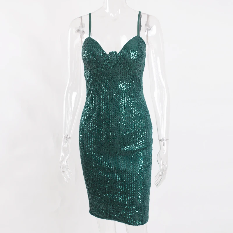 Sleeveless Sequined Mini Dress Stretch Sexy V Neck Bodycon Night Clubing Party Dress