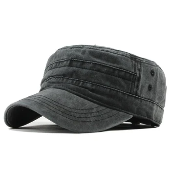 

2019 Classic Vintage Flat Top Mens Washed Caps And Hat Adjustable Fitted Thicker Cap Winter Warm Military Hats For MenF314