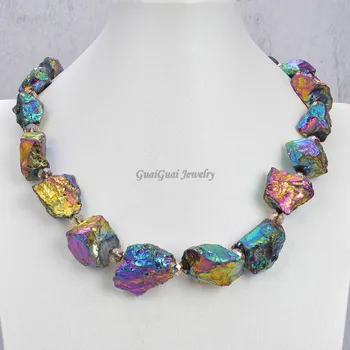 

GG Jewelry Multi Color Titanium White Quartz Rough Nugget Crystal Necklace