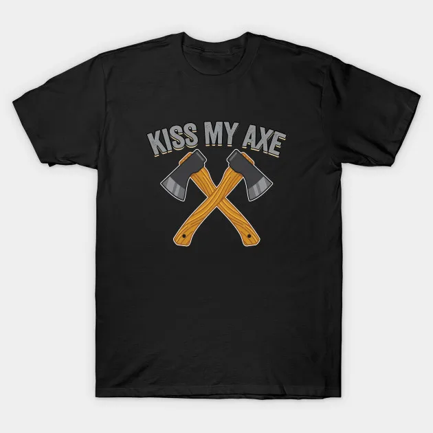 Мужская футболка с топором забавная надписью Kiss My Axe женская и | одежда