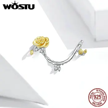 

Wostu 925 Sterling Silver Rose Vines Plated platinum Charm for Origianl Bracelet Bead for Jewelry Making BSC322