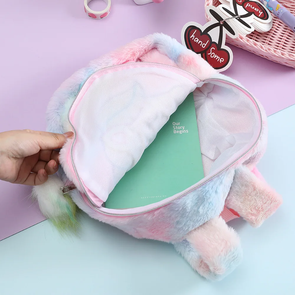 Unicorns Children Plush School Bag Girls Cartoon Rainbow Tail Backpack Kindergarten Winter Cute Schoolbag Kids Gift Book Bag