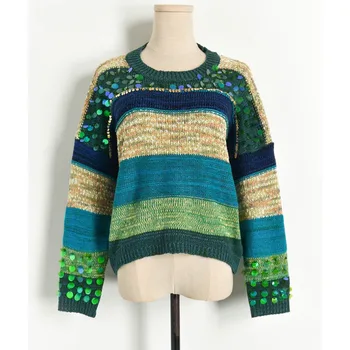 

SONDR Sequins Knitted Pullovers Sweater Loose Fit Round Neck Long Sleeve Women New Fashion Tide Spring Autumn 2020