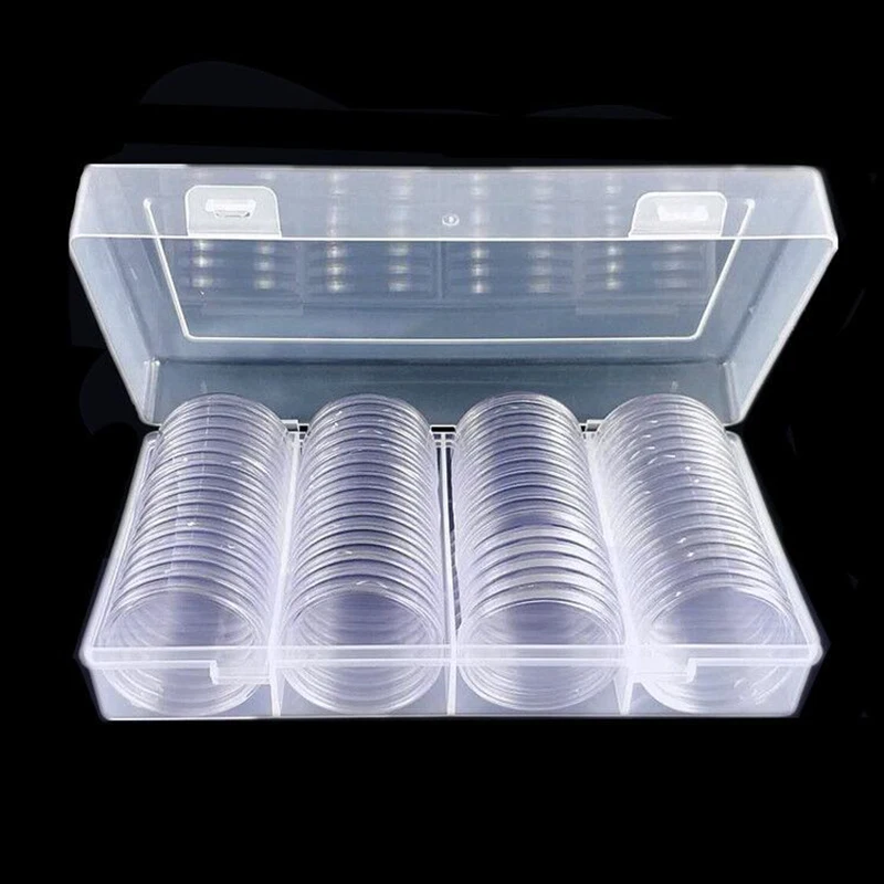 40mm Clear Round Plastic Coin Capsule Container Empty Storage Box Holder Case edge trimmed neatly For Coin Collection Box plastic storage boxes with lids