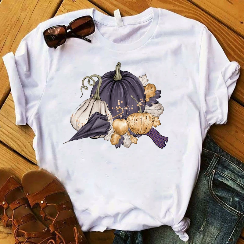 

Women T Womens Graphic Pumpkin Fall Festival Happy Halloween Thanksgiving Tee Shirt Ladies Top Tshirt Female Clothes T-shirt