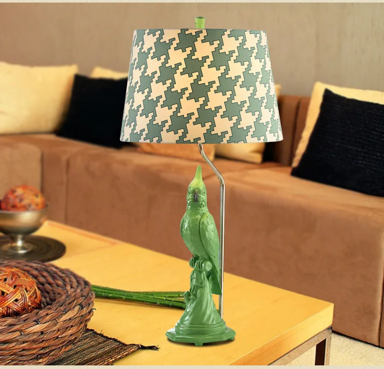 Средиземноморский Морской желтый/Зеленый попугай смолы настольная лампа для фойе кровать кабинет 76 см Смола европейский стол лампа для чтения 1951
