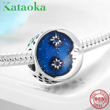 

Mysterious universe Star month Blue Enamel 925 Sterling Silver Beads Fit Original European Charm Bracelet Jewelry making gift
