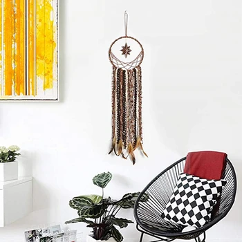 

Dream Catchers with Unique Antique Brass 8 Point Star Dream Catcher Brown Feathers and Lace Wall Hanging Ornament