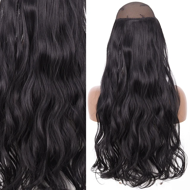Synthetic No Clip Invisible Wire Hair Extensions Straight Natural Black Blonde One Piece False Hairpiece Halo Hair Extension J-2