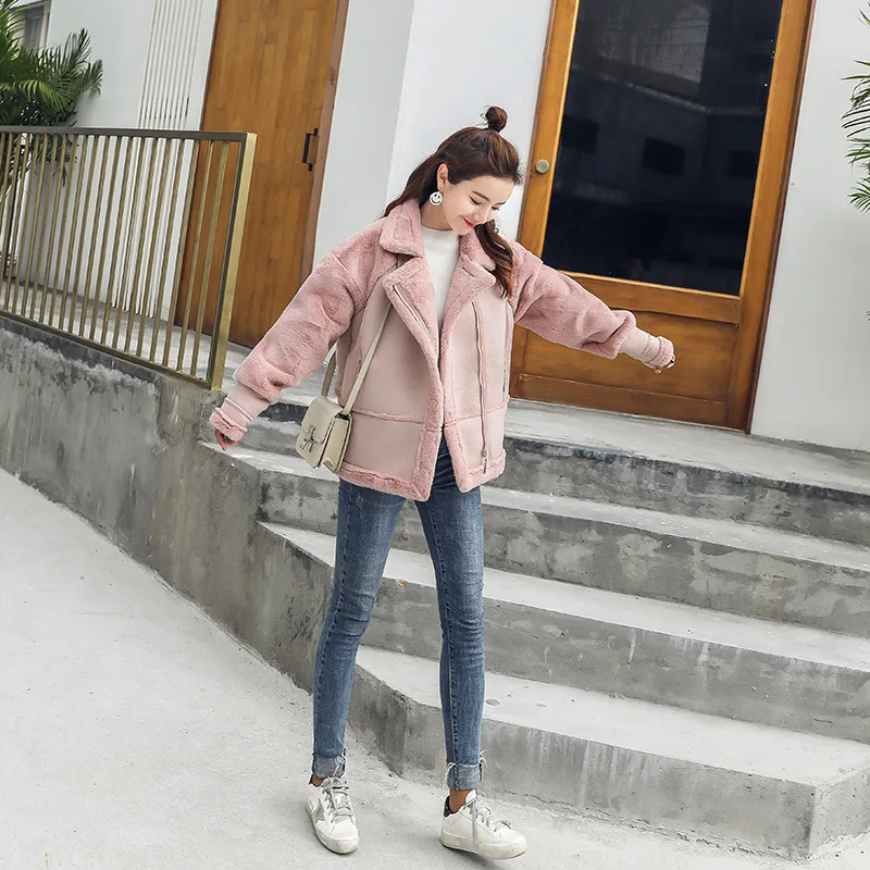 

Photo Shoot Korean-style Suede Lambs Wool Coat Women's Winter Cotton Dress Mid-length Joint Locomotive Thick Winter Cotton-padde