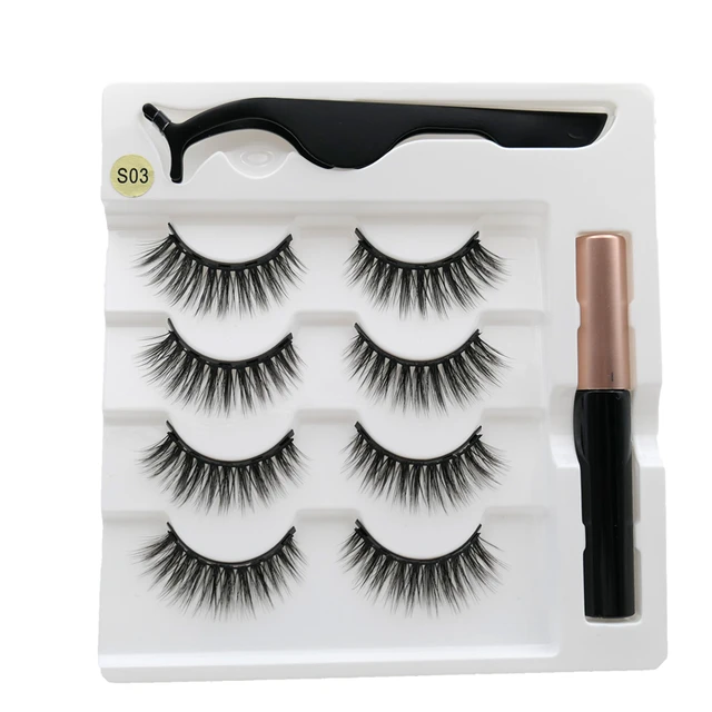 4 pairs of magnetic eyelashes natural soft magnet eyelashes natural magnetic eyeliner makeup mink eyelashes set tool S03
