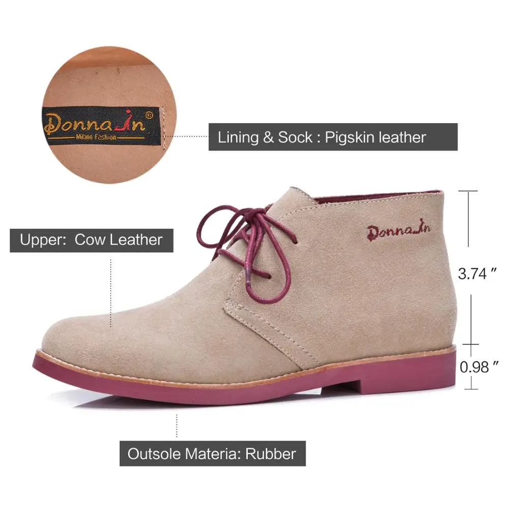 Donna-in Genuine Leather Ankle Boots for Women Classic Casual Flat Short Booties Natural Suede Lace Up Desert Female Shoes ankle boots