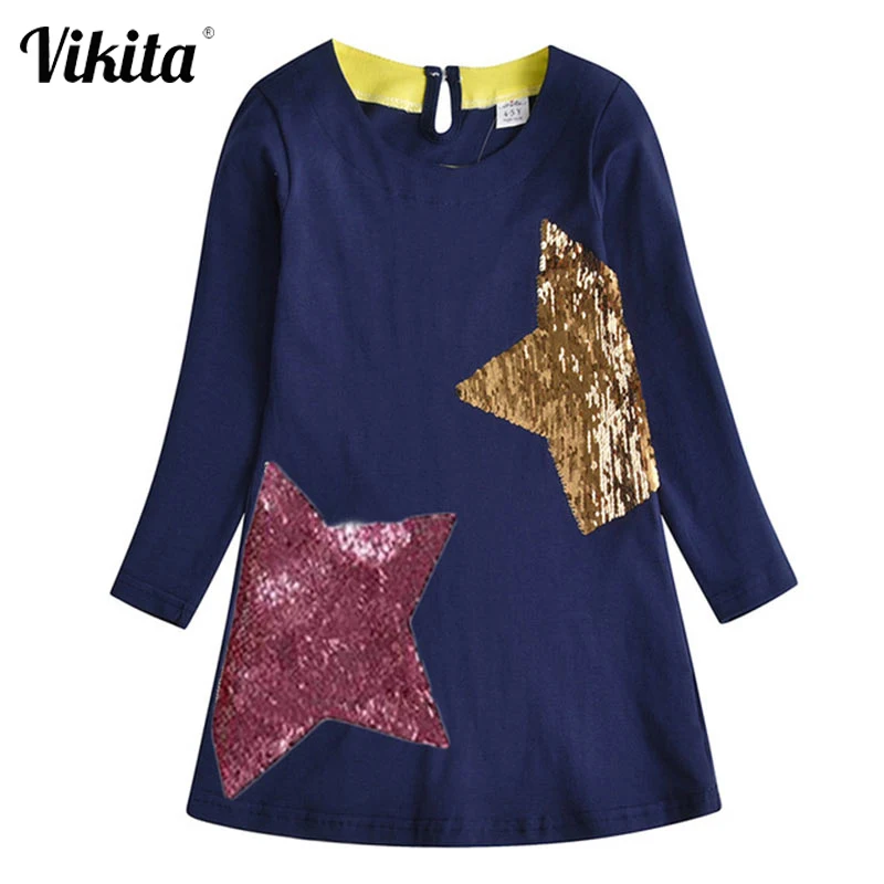 VIKITA/платье с блестками для девочек Детское платье со звездами Vestidos Детские