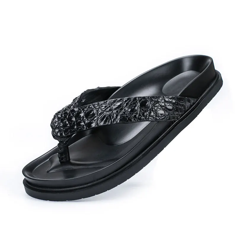 Luxury Mens Real Crocodile Leather Flip Flops Patent Outside Casual Indoor Slipper Hombre Summer Platform Beach Slippers | Обувь