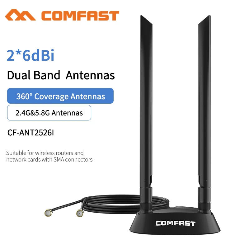 Powerful 2 High Gain Dual Band 2.4+5Ghz 360 Degree SMA Omnidirectional 1.2M Extension Base Antenna for AX210/200 Router /Adapter