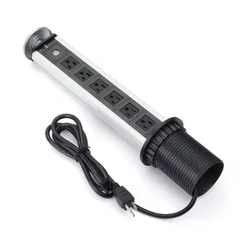 

2020 New US Plug 3 4 5 6 plugs Kitchen Table Electrical Socket Power 2 USB Charge Aluminum Shelf PULL Up Socket Black