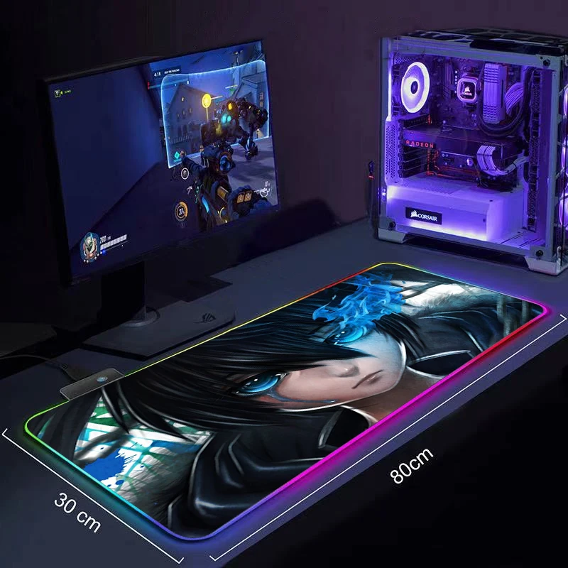 Mouse pad RGB Gaming Large 900x400 Mousepad Gamer Rubber Carpet With Backlit keyboard led mouse pad Anime Black Rock Shoote