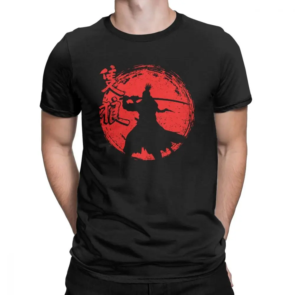 Однорукий волк красное солнце Sekiro Shadows Die Twice Мужская Футболка Волк душ самурайская игра Японские футболки с коротким рукавом хлопковая футболка - Цвет: Черный