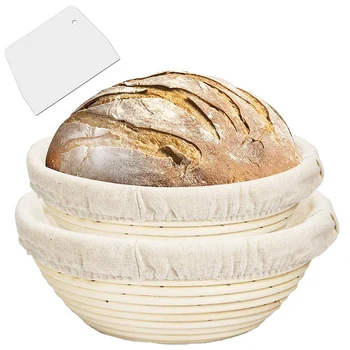

2 Sets of 9-Inch and 10-Inch Bread Proof Baskets-Baking Dough Bowls with Bread Scraper Bread Baking Tools