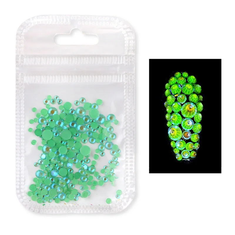 Grass Green 250pcs Zziell Светящиеся хрустальные микс SS6-SS20, флуоресцентные стразы, ювелирные изделия, 3D стеклянная пластина, сделай сам, декоративный светильник для дизайна ногтей в темноте - Цвет: Grass Green 250pcs