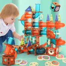 Magnetic Sheet Building Block Designer Magnet Maze Race Run Ball marble Track Funnel Slide Brick Education DIY Toys For Children