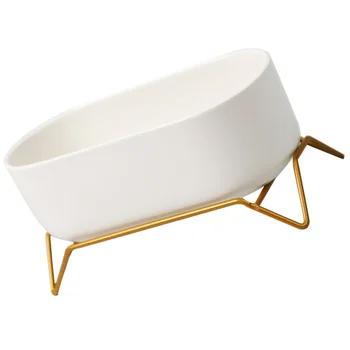 

1Pc Creative Oval Meaty Flowerpot Ceramic Ironwork Four-foot Base Frame Combination Suit (Golden White)