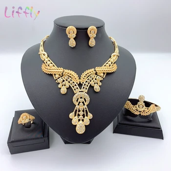 

2020 New Season Jewelry Sets Nigerian Dubai Gold Jewelry Sets for Women Gold Multi Color Necklace Jewellery Kits