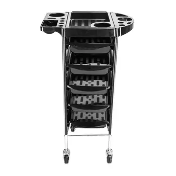 

1 Set Five-layer Hairdressing Tool Cart Plastic Device Storage Container Barber Shop Device Shop Accessory for Man Woman (Black)