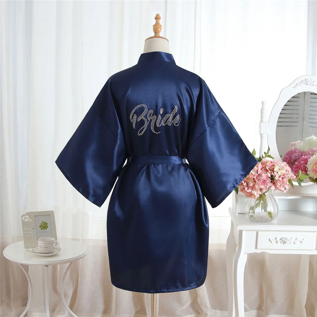 Темно-синий, пикантный, обувь для невесты, подружки невесты, под Свадебный халат однотонные Цвет свободное кимоно Банный халат интимное нижнее белье миниатюрная ночная рубашка, ночная рубашка