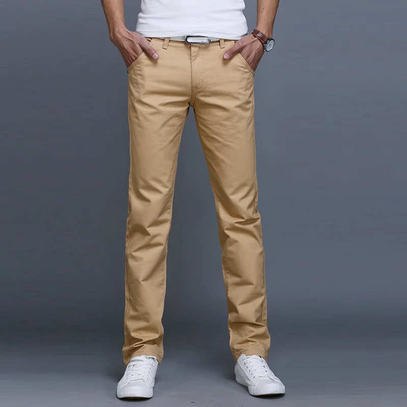 Fashion Men Business Solid Color Slim Straight Trousers Casual Long Pants Man pants Spring Autumn штаны calça masculina - Цвет: Khaki