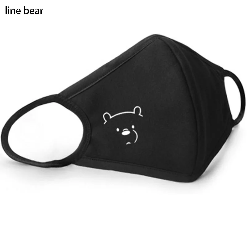 line bear 1 шт хлопок Пылезащитная маска для лица Черный Анти-пыль хлопок милый 3D стерео узор женщины мужчины муфельные маски со ртом для лица - Цвет: line bear