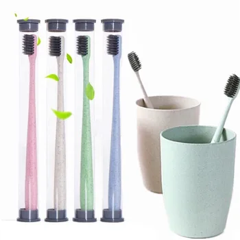 

1pcs Eco Friendly Wheat Straw Handle Bamboo Charcoal Bristle Adult Teeth Brush Natural Soft And Ultra Fine Bristles Toothbrushes