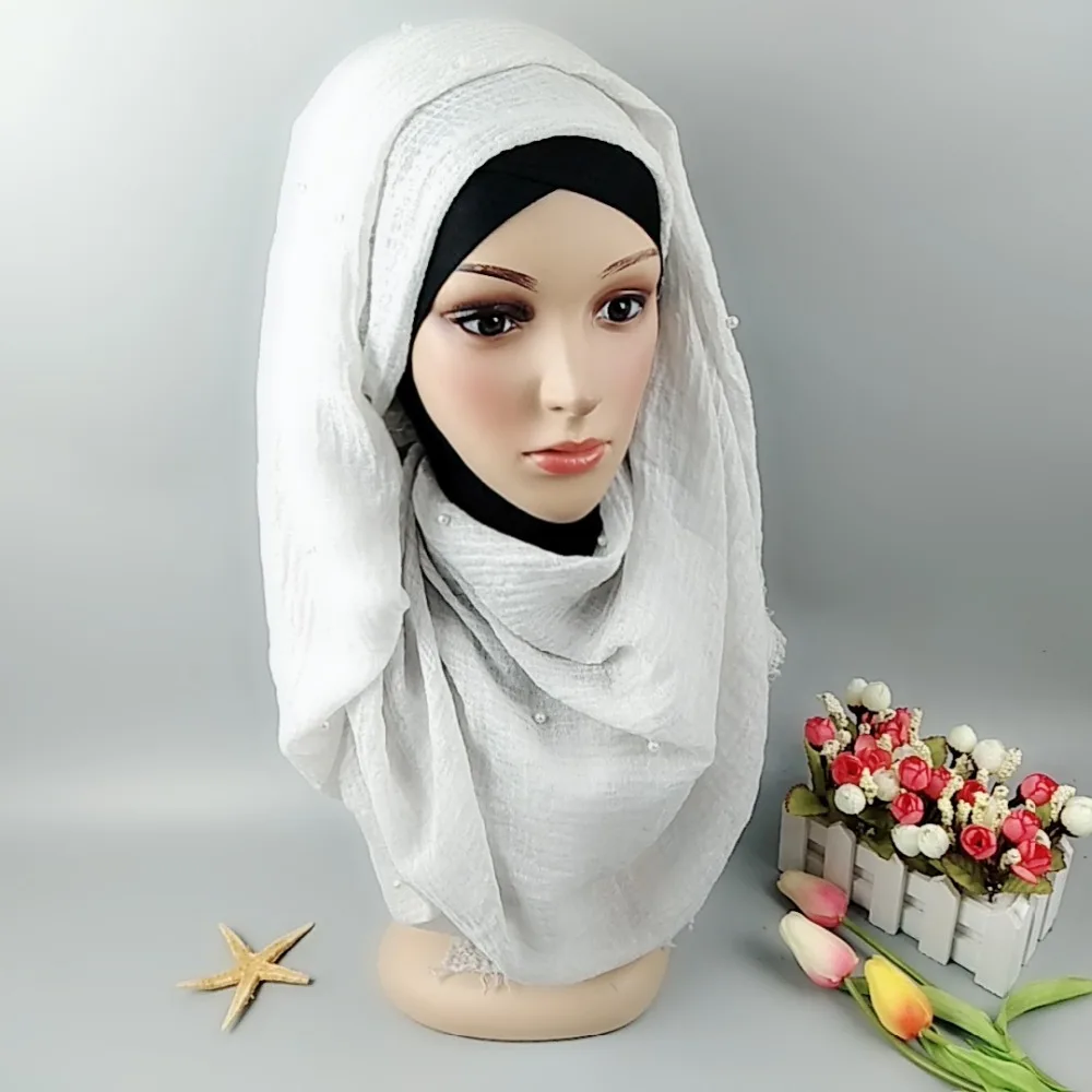 10 шт. перламутровый хиджаб шарф со складками, хлопковая вискоза, шарф, шаль без рисунка, мусульманская голова, хиджаб, шарф