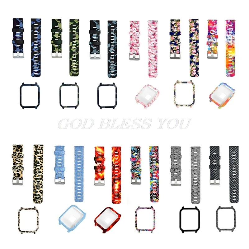 1Set Soft Silicone Watchband Wrist Strap Hard PC Protective Case Shell Skin Protector for Xiaomi Huami Amazfit Bip Bit Youth Sma |