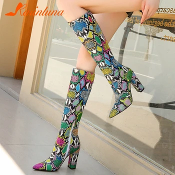 

Karinluna 2020 New Arrivals Large Size 43 Thick High Heels Mix Color Shoes Woman Boots Female Pointed Toe Slip-On Autumn Boots