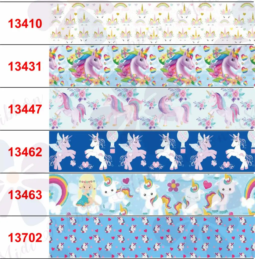 

16mm-75mm Cartoon Unicorn Series Scale Rainbow Gradient Color Flower Printed Grosgrain/Foe Ribbon DIY Hair Bowknots 50yards/roll