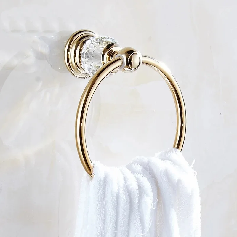 Кольца для полотенец для ванной комнаты, роскошный золотой держатель для полотенец из латуни с кристаллами, банное полотенце, аксессуары для ванной комнаты