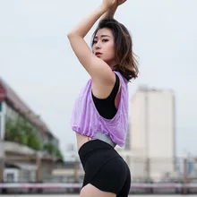 Новые продукты, спортивный Быстросохнущий жилет, блузка, женская двухслойная марлевая свободная облегающая дышащая короткая майка для бега, блузка