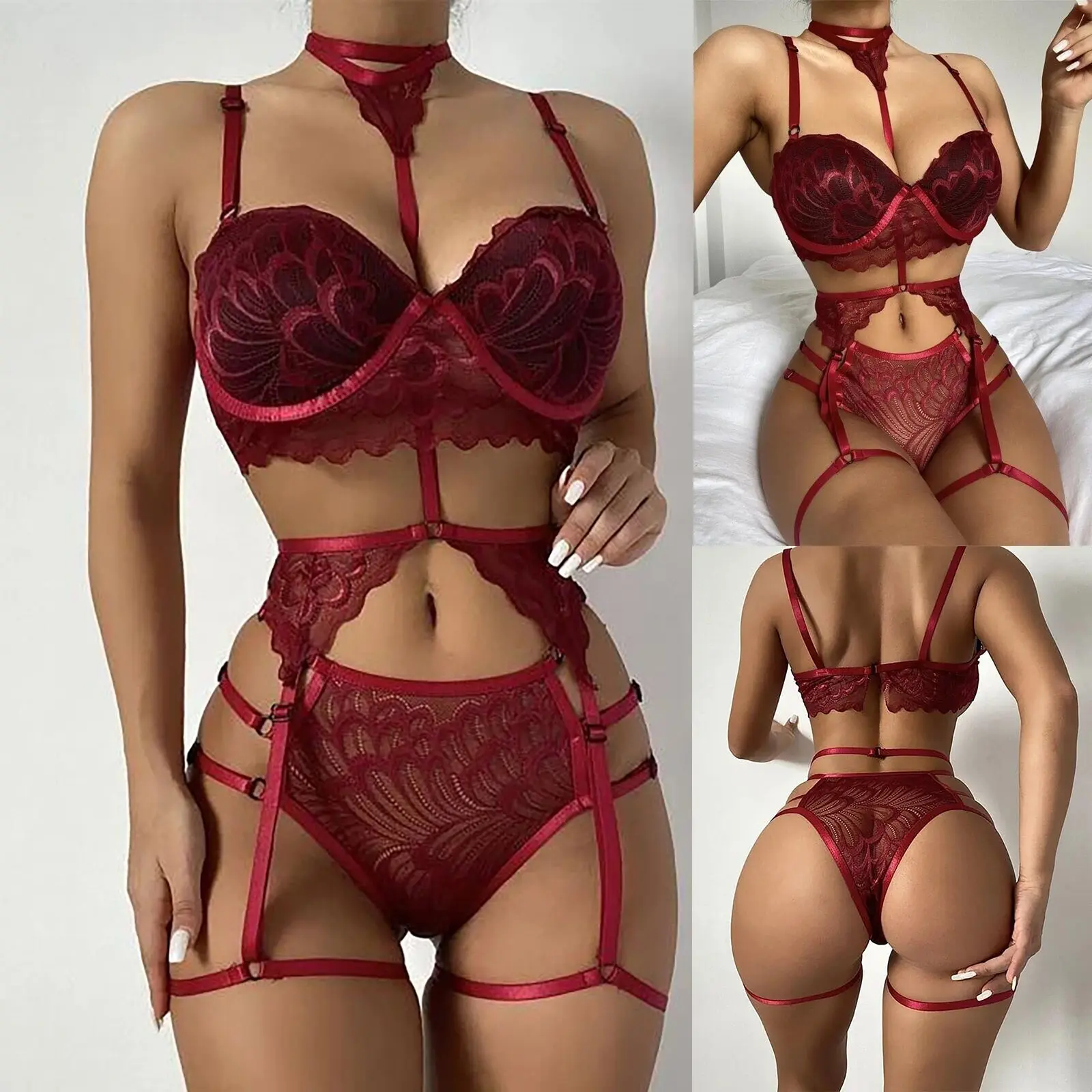 

Sexy Lingerie Hot 2021 Women Lace Bra Set Underwear Sexy Panty Bandage Set Lingerie Briefs Exotic Apparel lenceria para mujer