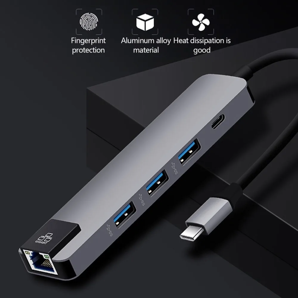 5 в 1 концентратор USB Type C Hdmi 4K USB C концентратор для Gigabit Ethernet Rj45 Lan адаптер для Mac book Pro Thunderbolt 3 USB-C зарядное устройство