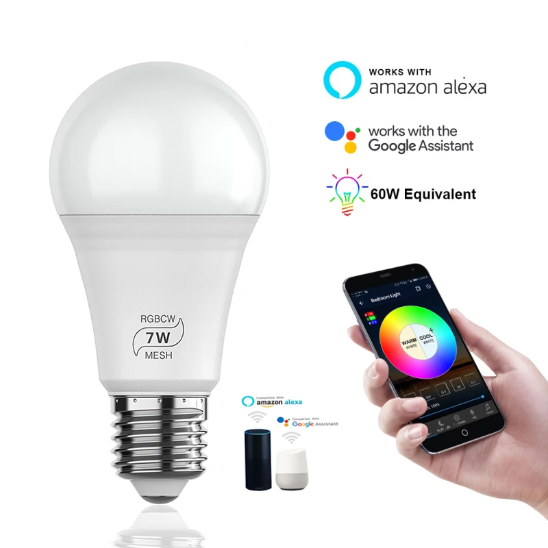 

2019 Hot Magic music bulb, wifi Smart light bulb 7W E27 lamp compatible with Alexa Google home ,App control RGB Dimmable bulbs