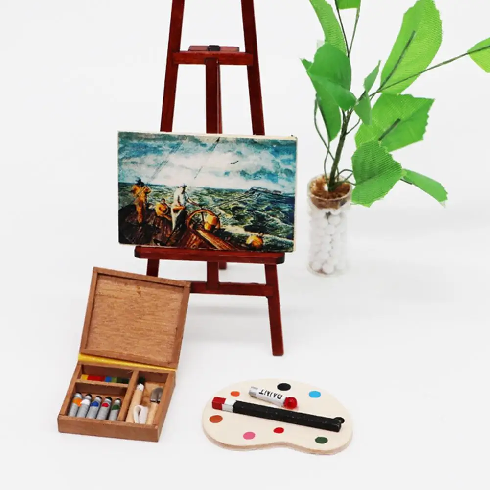 1/12 Doll House Paintbox Painting Easel Palette Miniature Art Room Scene Decor Home Furniture Miniature Figurines