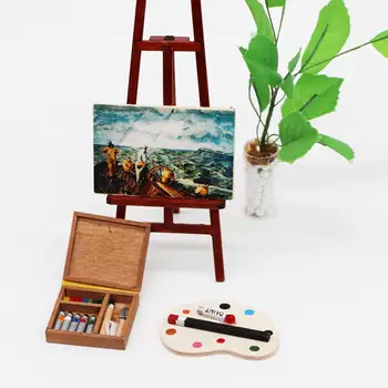 

1/12 Doll House Paintbox Painting Easel Palette Miniature Art Room Scene Decor Home Furniture