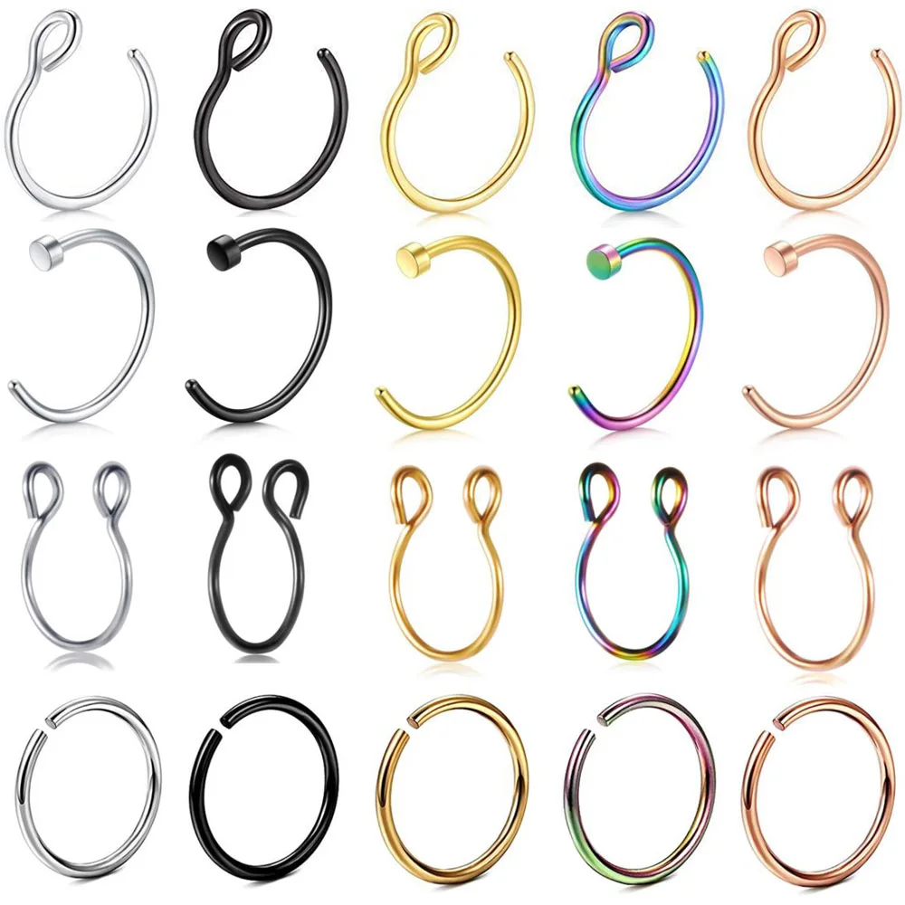 

1PC Steel Fake Nose Ring Labret Lip Ring C Clip Lip Helix Piercing Tragus Rose Gold Faux Septum Rings Hoop Neus Piercing Jewelry