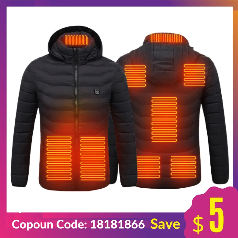 

Hooded Heated Jacket Vest USB Electric Mens Hunting Jacket Winter Warm Coat Thermal Heating Vest Tactical Hiking Clothing