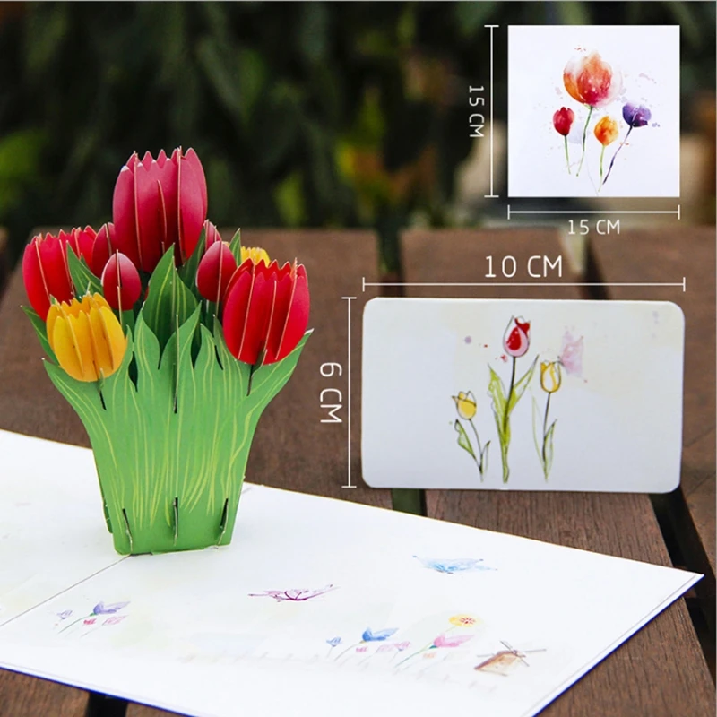  3D Pop Up Tulips Flowers Greeting Card Christmas Birthday New Year Invitation - 4.00005E+12